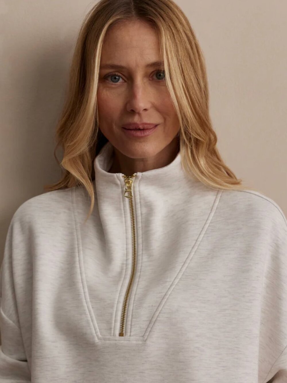 Varley Hawley Half-Zip Sweat - Ivory Marl - Picture 2 of 8